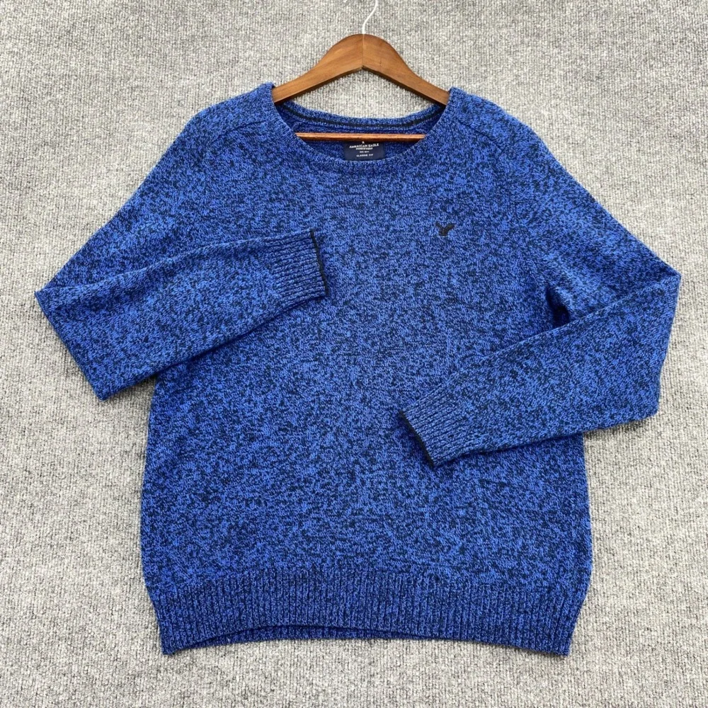 American Eagle Sweater Mens M Blue Marled Knit Wool Blend Classic Fit Preppy
